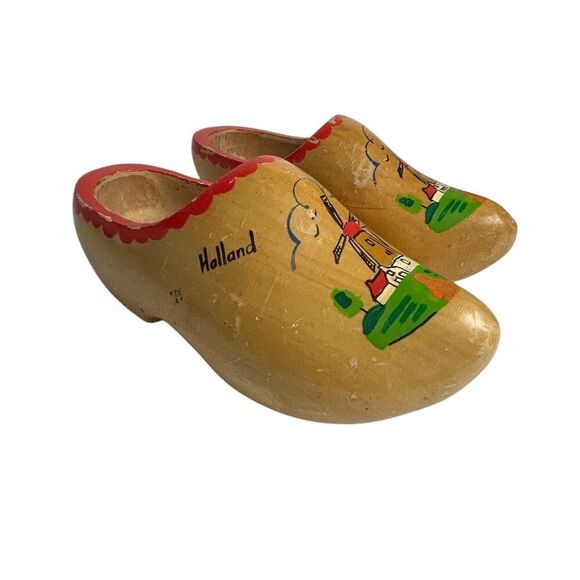 Vintage Hand Painted Holland Windmill Wooden Dutch Clogs - Picture 7 of 16